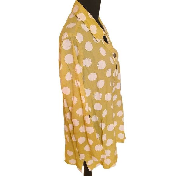 Lior Womens Rayon Blend Tunic Blouse Collared Rolled Sleeve Polka Print Medium - Picture 2 of 13